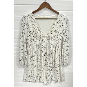 Altar'd State Women's Long Sleeve V-Neck Layla Dress White W/ Black Polka Dots S